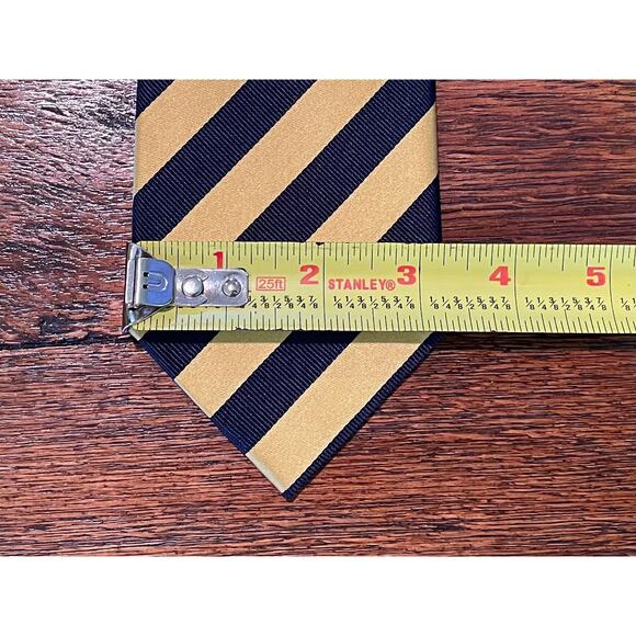 Parsley Luxury Neckwear Yellow Navy Diagonal Striped Silk Tie, 58.5" - Picture 8 of 8